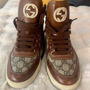 Gucci Brown and Cream High-Top Sneakers